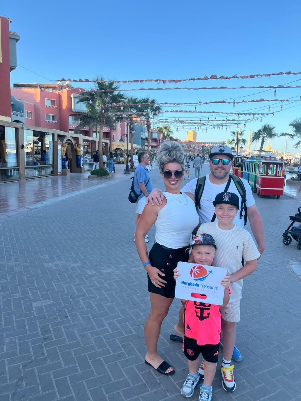 Guests on Hurghada marina promenade after a private city transfer