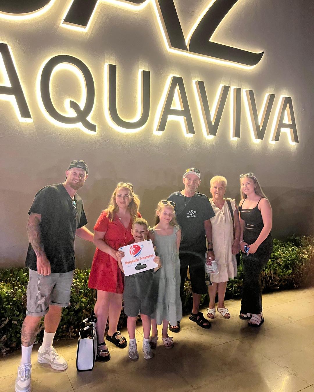 Family group after their private hotel transfer to Jaz Aquaviva Makadi Bay